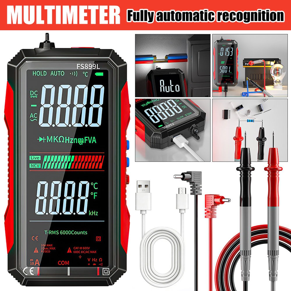 FS899L Smart Digital Multimeter,USB Rechargeable Auto-Ranging Multimeter Tester