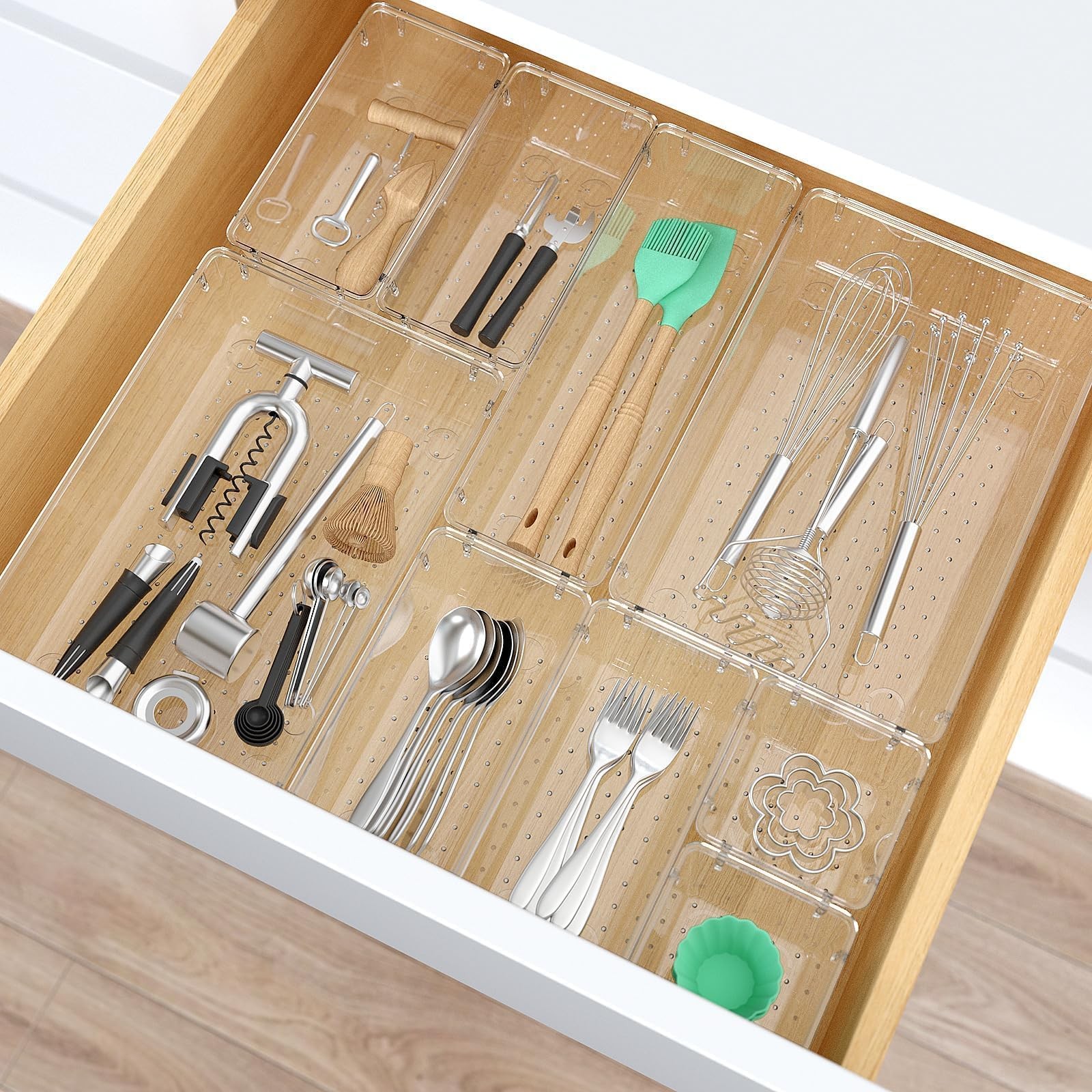 28 PCS Clear Plastic Drawer Organizers Set, 4 Size Desk Drawer Organizer Tray…