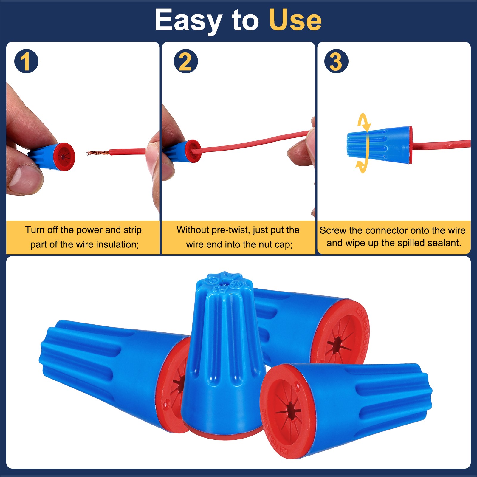 50Pcs Waterproof Wire Connector 22-14AWG for Landscape Irrigation Blue Red