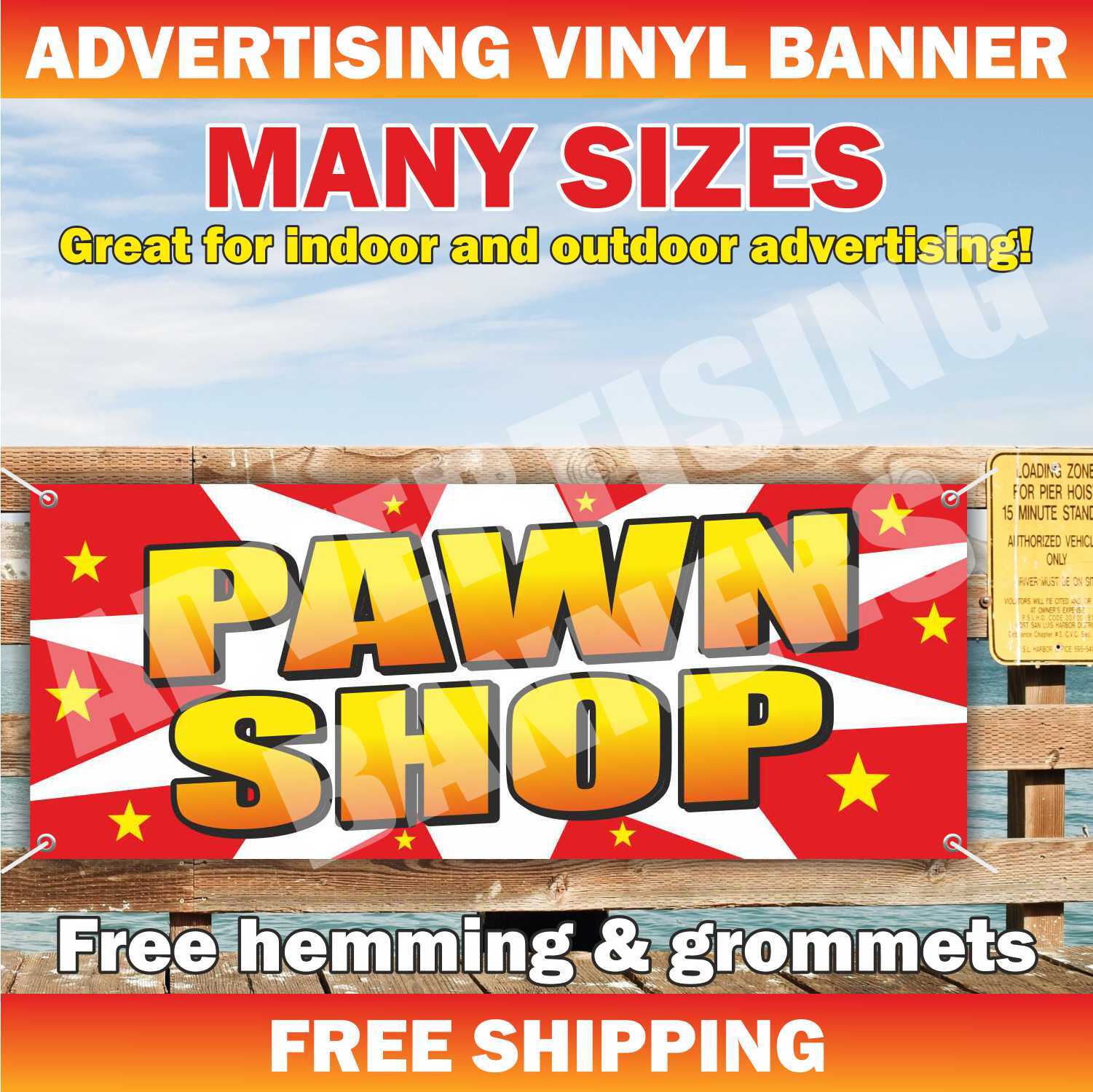 PAWN SHOP Advertising Banner Vinyl Mesh Sign Flag gold cash Jewelry Silver coin