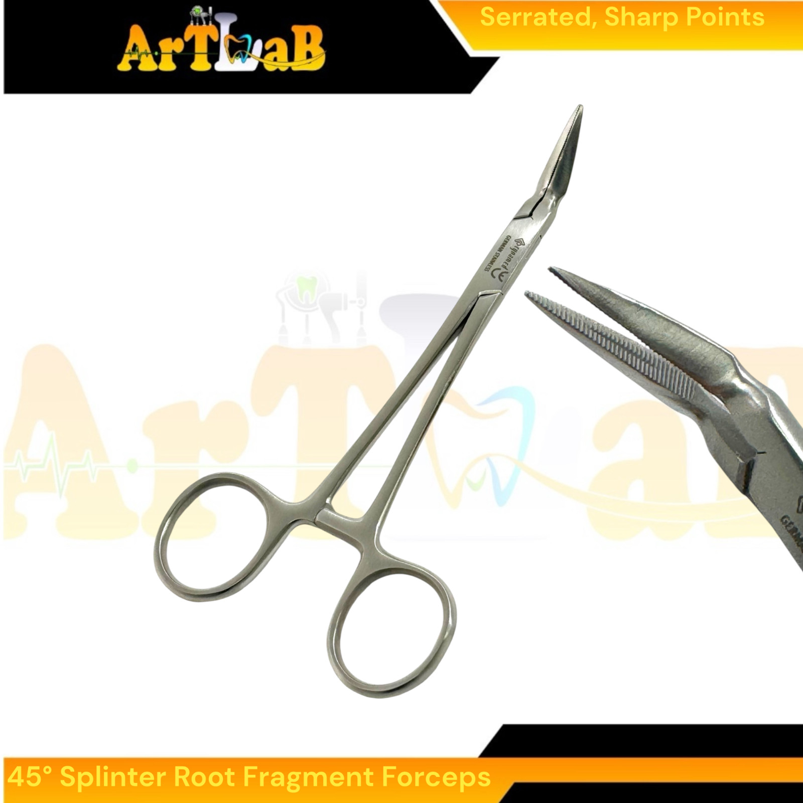 Steiglitz Root Fragment Forceps 45°, 5.5″, Sharp Serrated Points, Dental Forceps