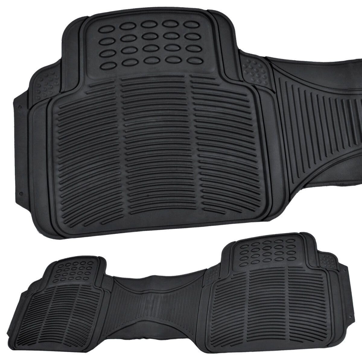 Car Floor Mats All Weather Heavy Duty Trimmable Black 3pc Rubber Front Rear