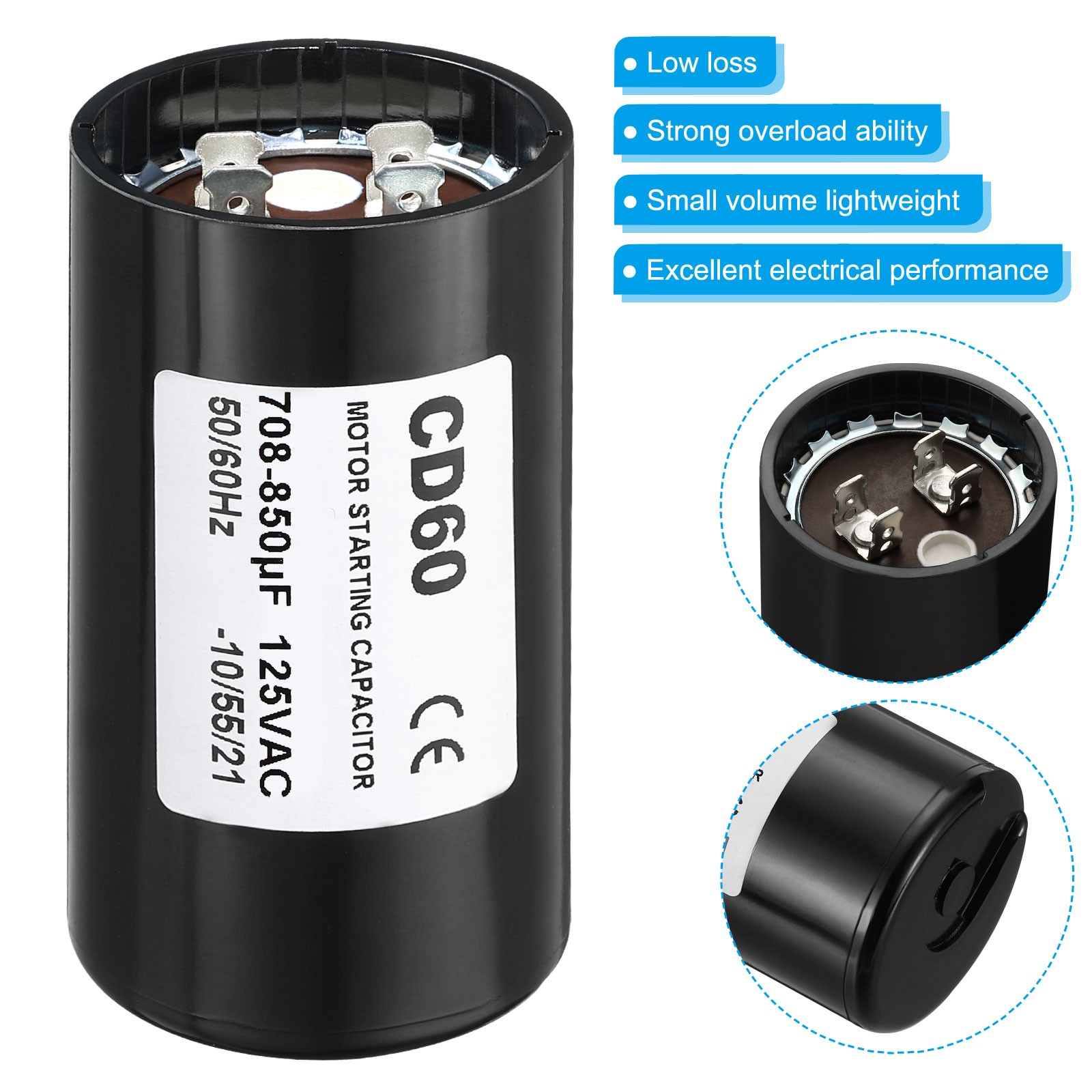 2Pcs Motor Start Capacitor 708-850uF/Mfd 125V 50/60Hz CD60 Run Capacitor