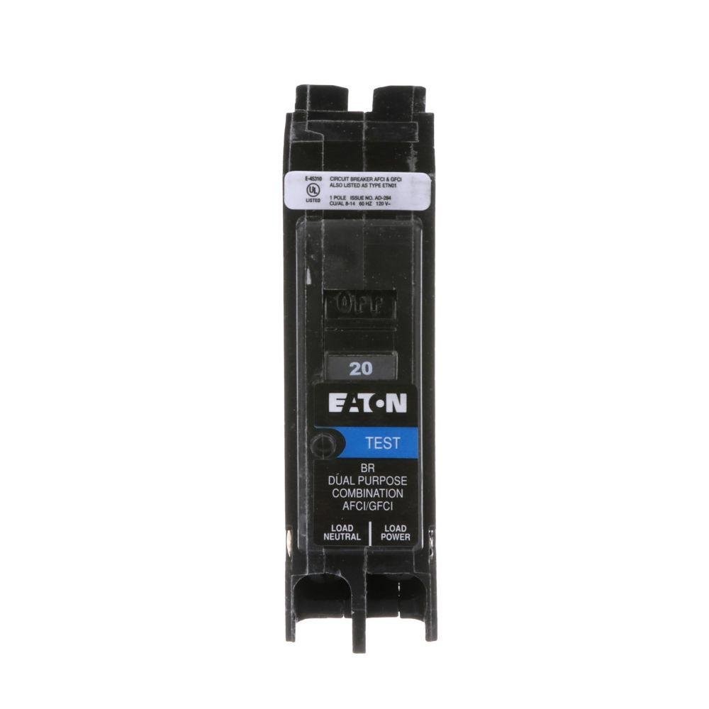 Eaton BR 20A Single-Pole AFCI/GFCI Circuit Breaker BRP120DF