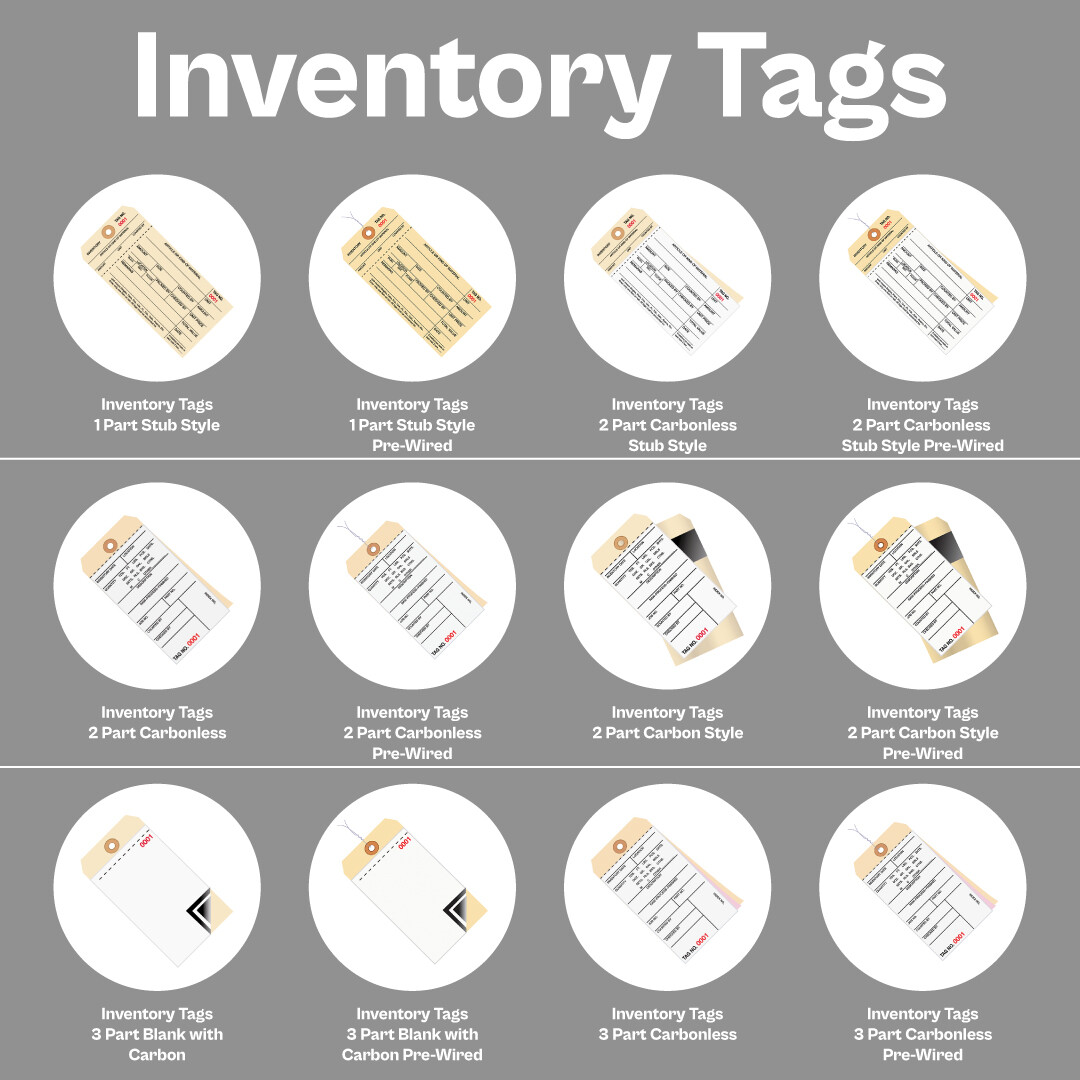 6 1/4″ White/Manila Inventory Tags 1/2/3 Part Carbonless Pack 500-1000/Case