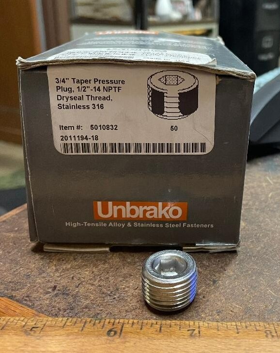 Unbrako - ½” Dryseal Stainless Steel Pressure Plug – P/N: 5010832 (NOS)