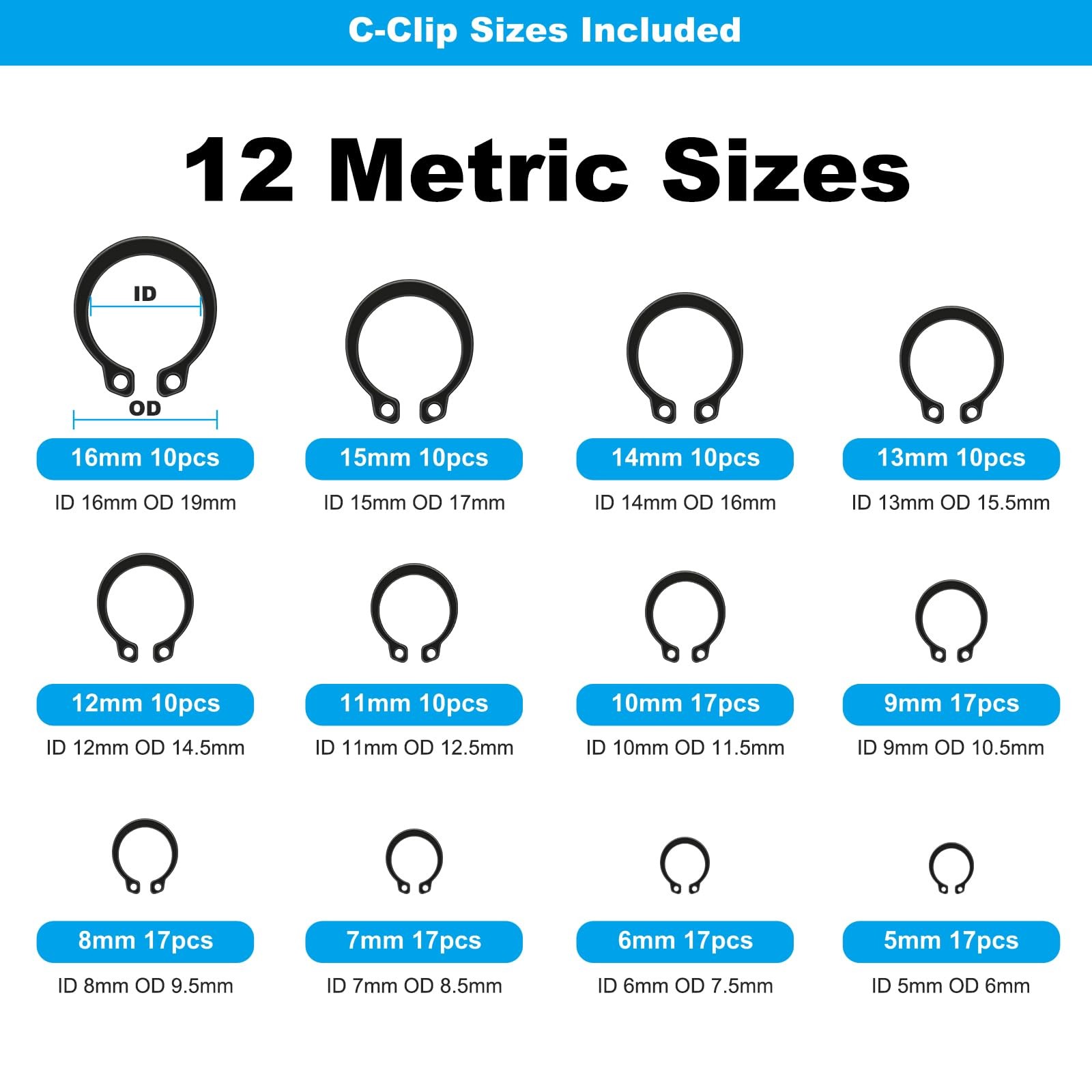 324Pcs C Clips & E Clips Assortment Kit, External Retaining Snap Rings
