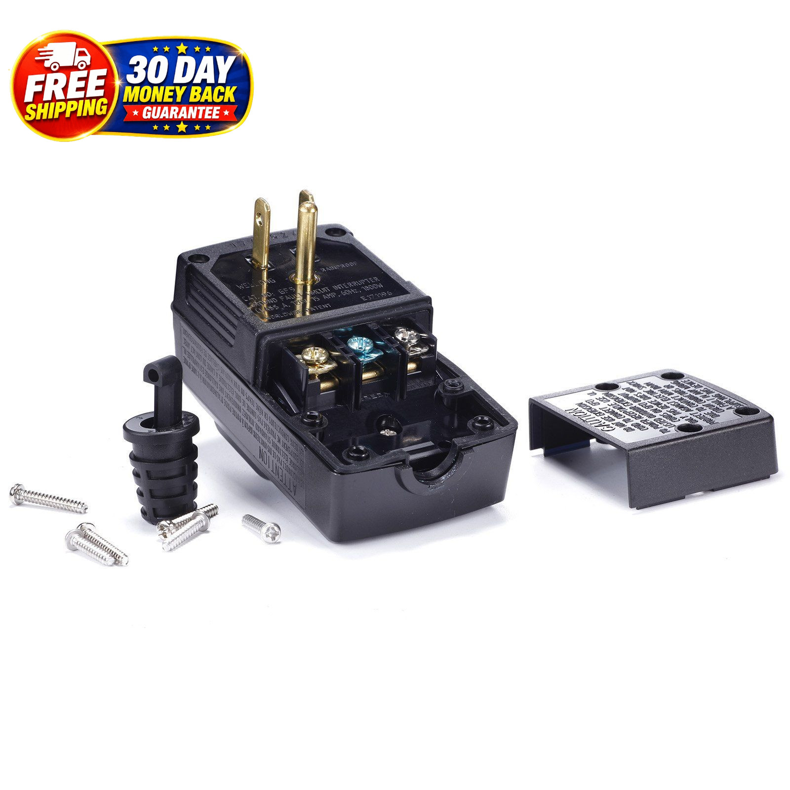 Plug Replacement 15 Amp 3 Prong Medium, Black