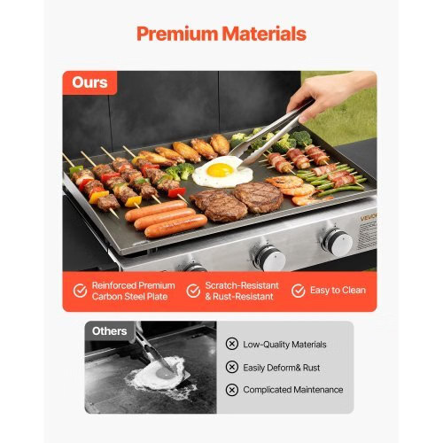 Gas Griddle, 3-Burner Flat Top Grill, Propane Griddle with Wheels, Lid, 3 x 1100