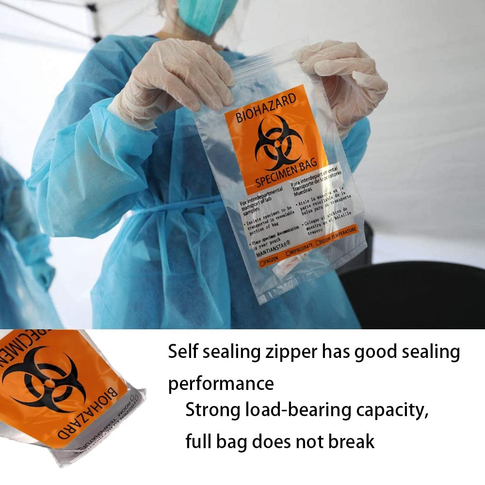 Mantianstar 50pcs Biohazard Specimen bags, 6x9in/15x25cm Printed with Biohaza…