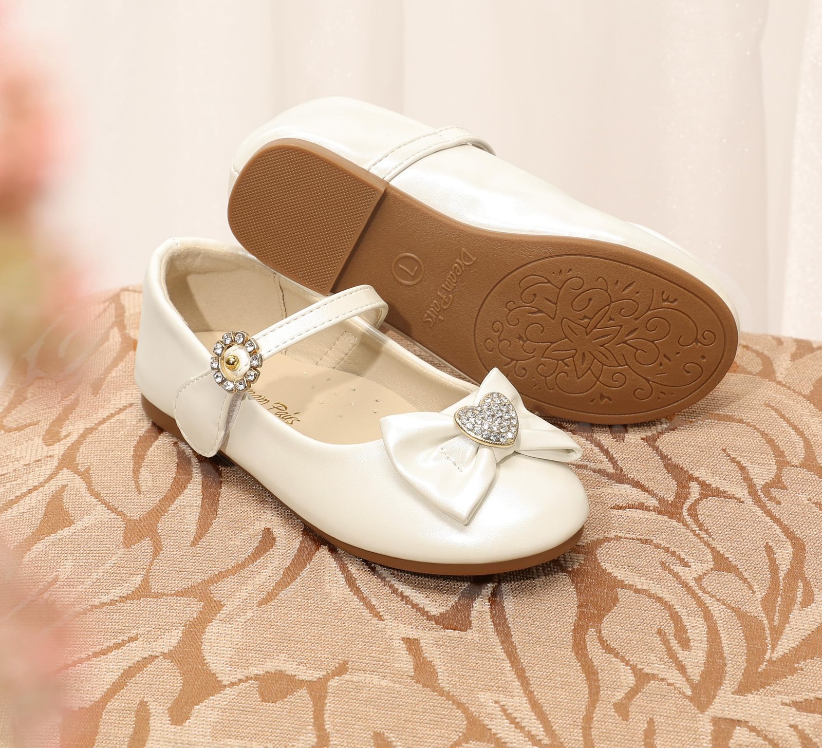 Girls Mary Jane Dress Shoes for Toddler Heart Rhinestone Front Bow Ballerina …