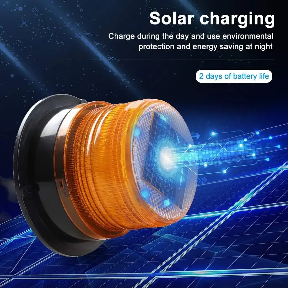 Solar Magnetic Battery Powered 18 LED Amber Warning Lights Strobe Beacon Light