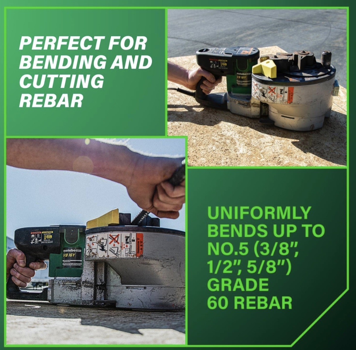 Metabo HPT Portable Rebar Bender and Cutter, 8-Amp Motor, Grade 60 rebar VB16Y