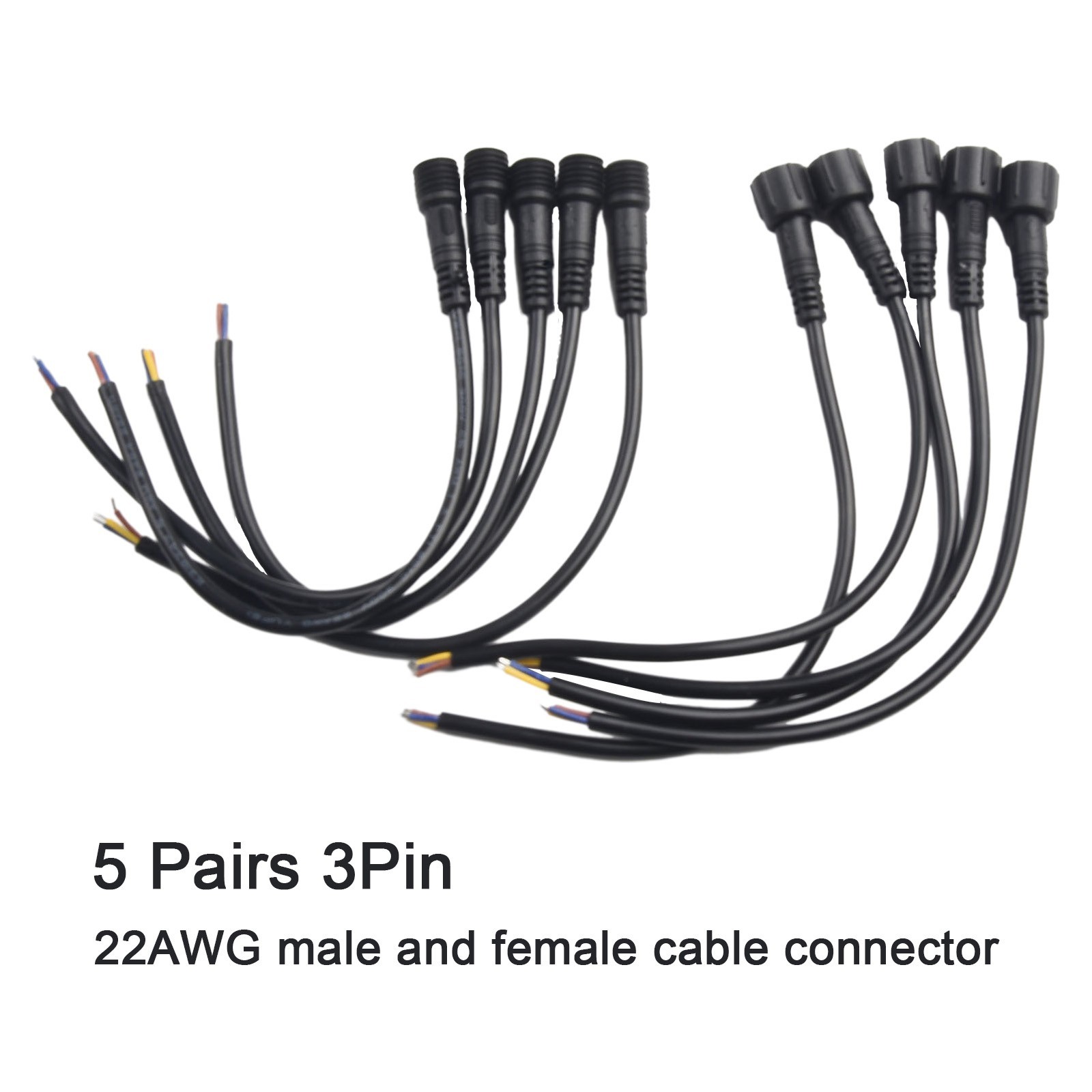 5Pairs 2/3-Pin 22AWG Wire LED Male And Female Cable Connectors IP65 Waterproof
