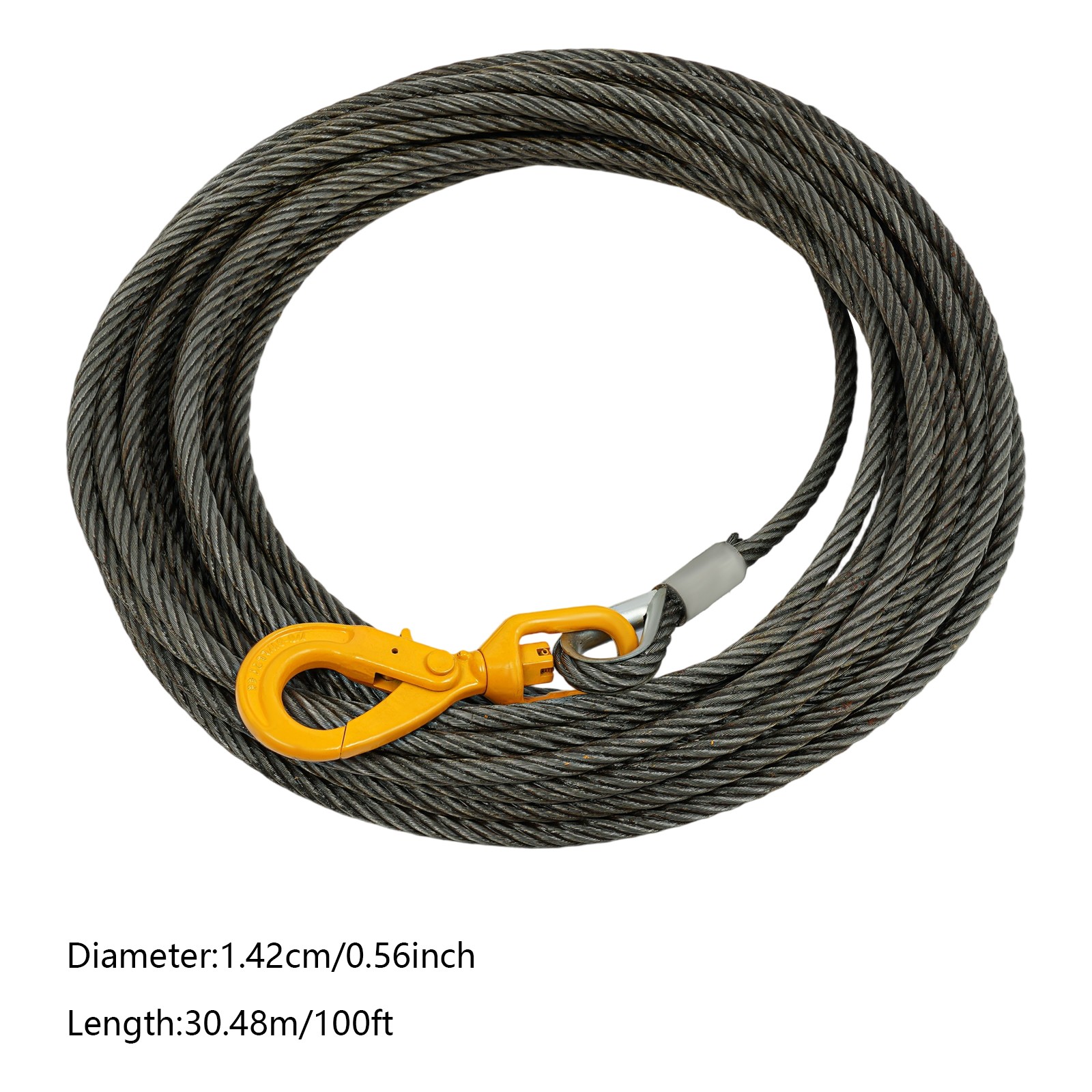 Winch Cable Steel Core Wire Rope /9/16″ Dia. 16inx100FT 4409lb for Truck Towing~