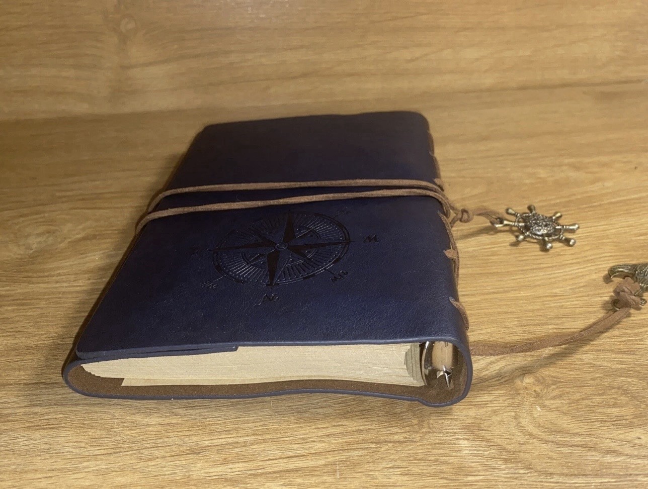 VTG PU Leather Writing Journal Notebook 7″ Blue Nautical Embossed Spiral 79 Pgs