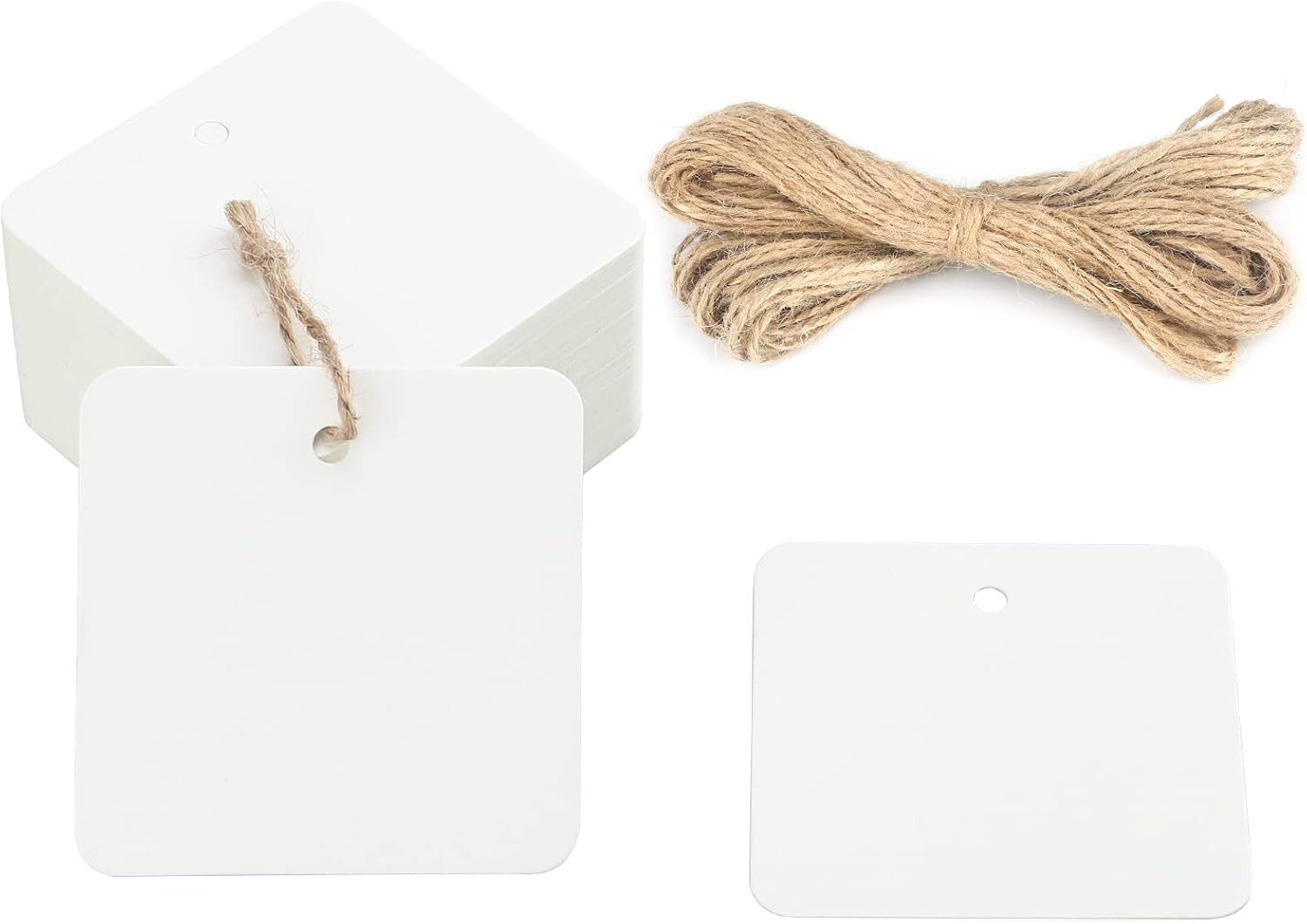 White Paper Gift Tags with String, 100PCS Square Hang Tags, 2.2 in Blank Present