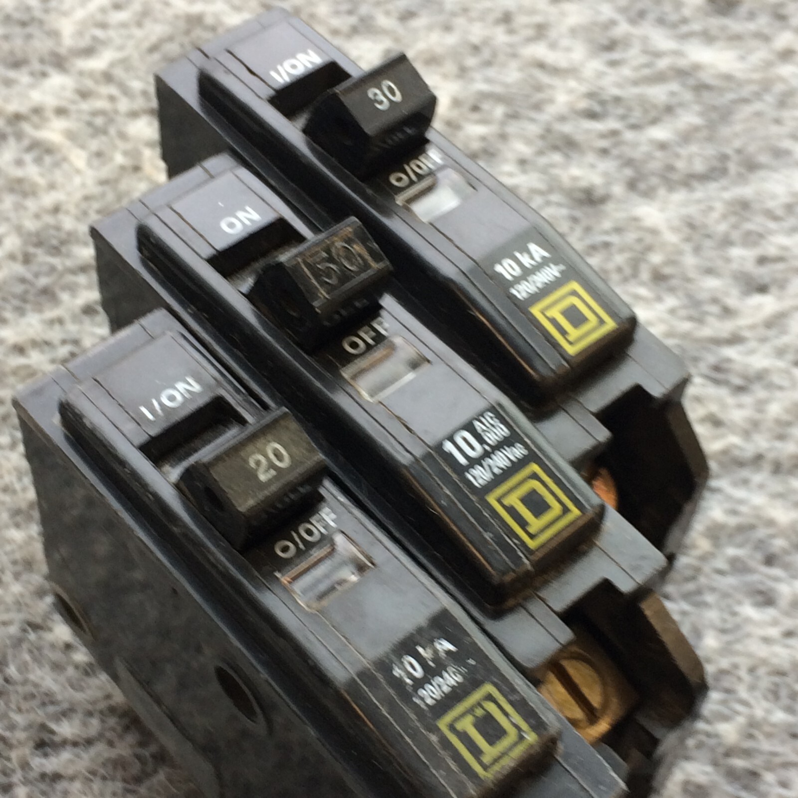 Lot of 3 Square D QO130, QO120 and QO150 Circuit Breakers 1 Year Warranty Yellow