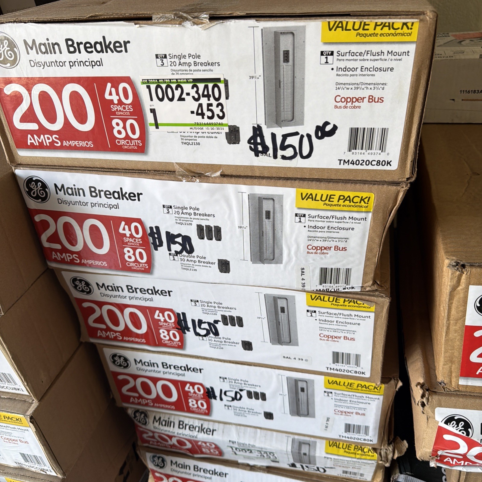 GE Main Breaker 200 Amp 40 Space Indoor Load Center and Breaker Kit TM4020C80K
