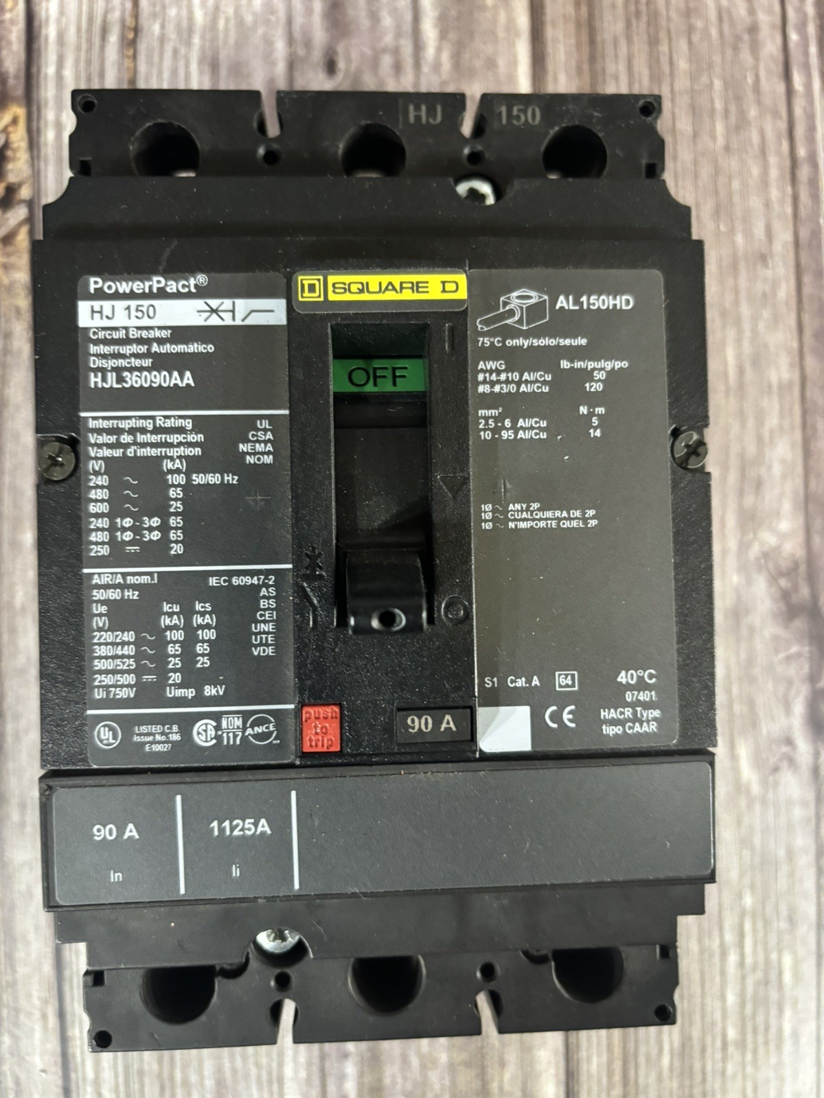 SQ D SQUARE D SCHNEIDER HJL36090AA CIRCUIT BREAKER 90a AL150HD