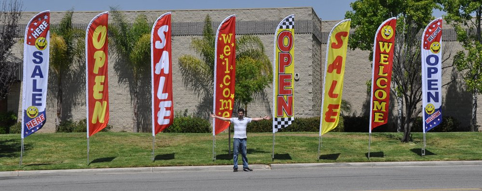 Open Flag (Red/Yellow) 15Ft Feather Banner Swooper Pole Kit & Ground Stake