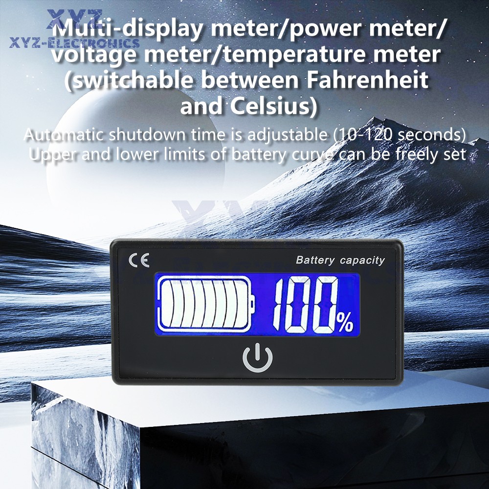 Battery Indicator Percentage DC 8-100V Battery Voltage Temperature Tester Meter