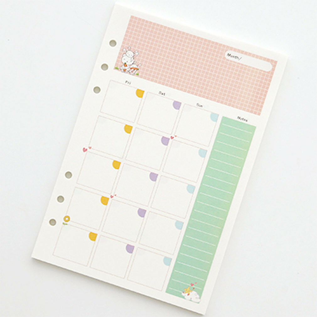 A5/A6 Colorful Paper Month Week Ruled Planner NoteBook Diary Schedule Refills #s