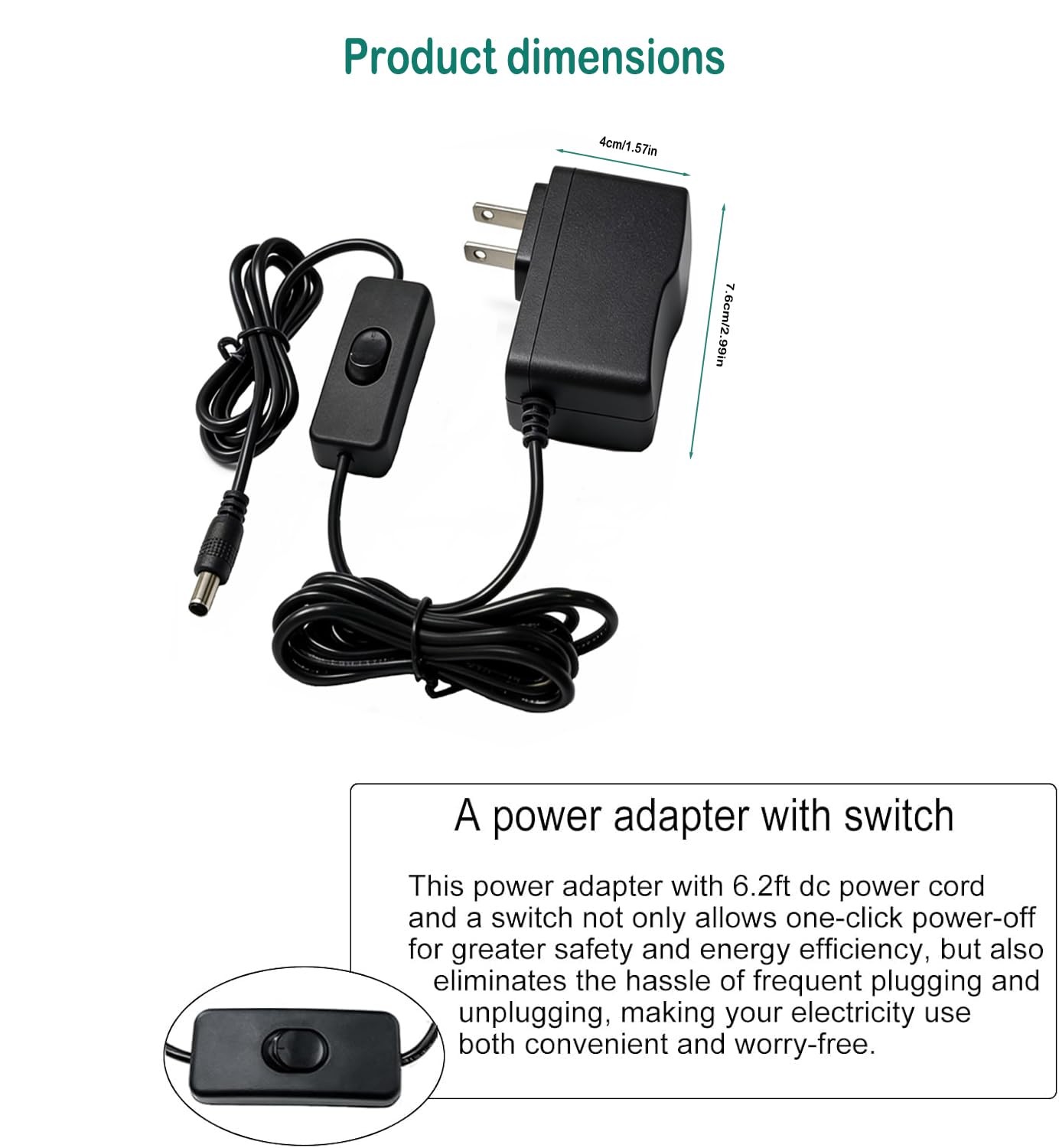 12V 1A DC Power Supply with On/Off Switch Adapter AC 100-240V 50-60Hz to DC 1…