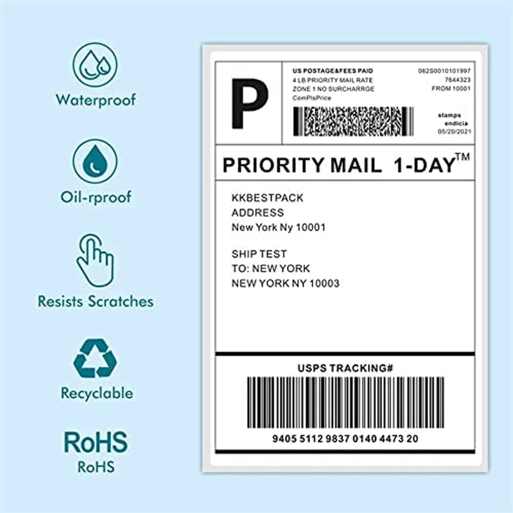 1000 4″x6″ Fanfold Direct Thermal Shipping Labels for Zebra and Rollo Printers