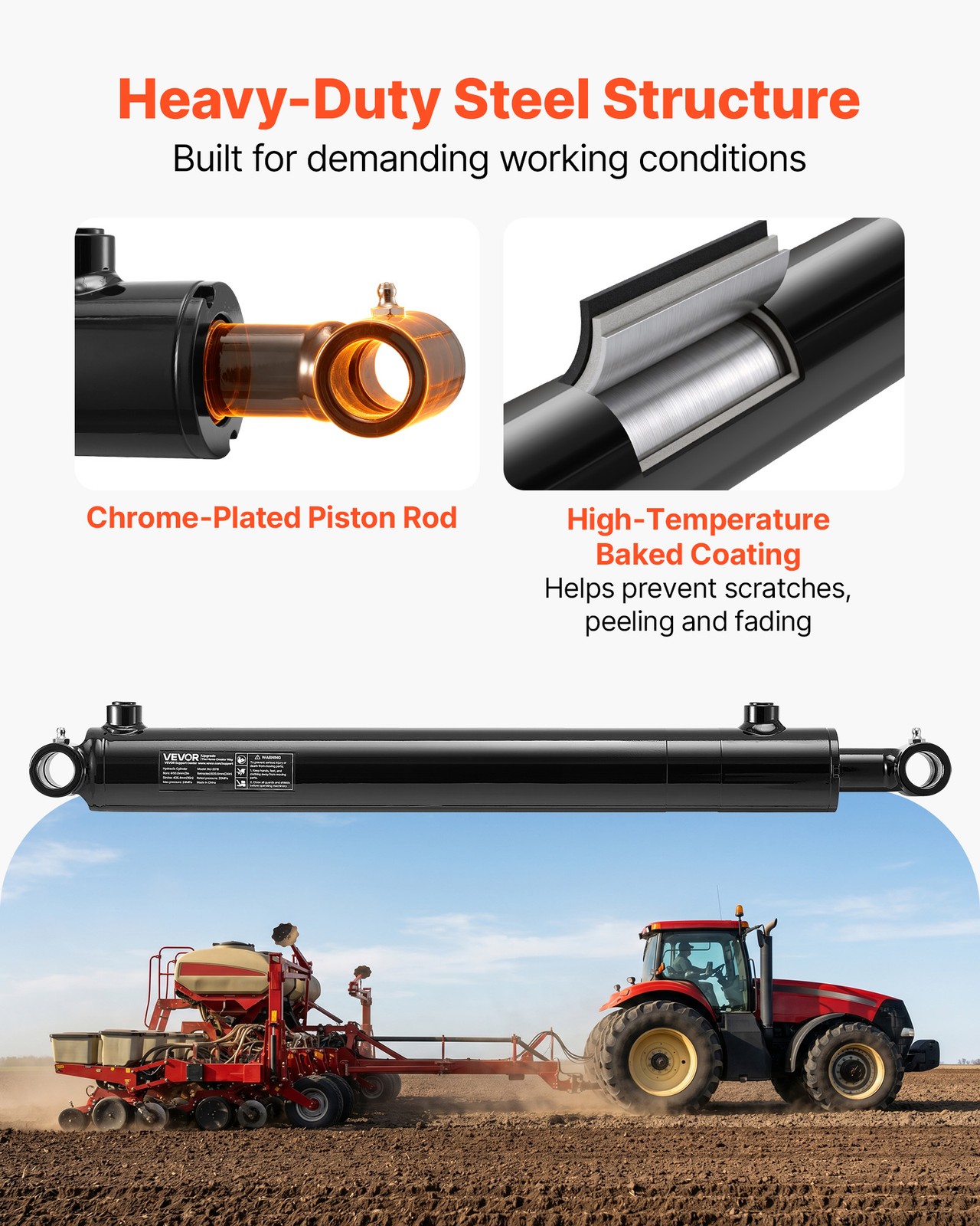 VEVOR Double Acting Hydraulic Cylinder Max 3500PSI Pressure 2″ Bore & 16″ Stroke