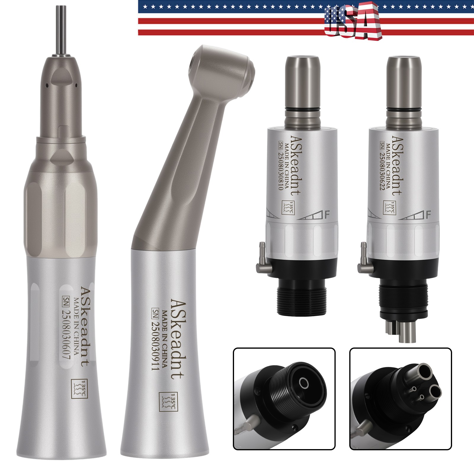 Dental Contra Angle Straight Nosecone Handpiece Air Motor Low Speed 2/4 Holes FX