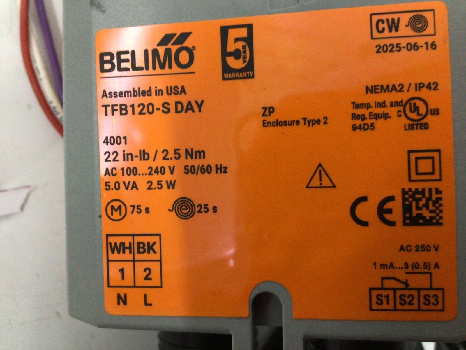 Dayton Tfb120-Sday Actuator Damper, 22YH16