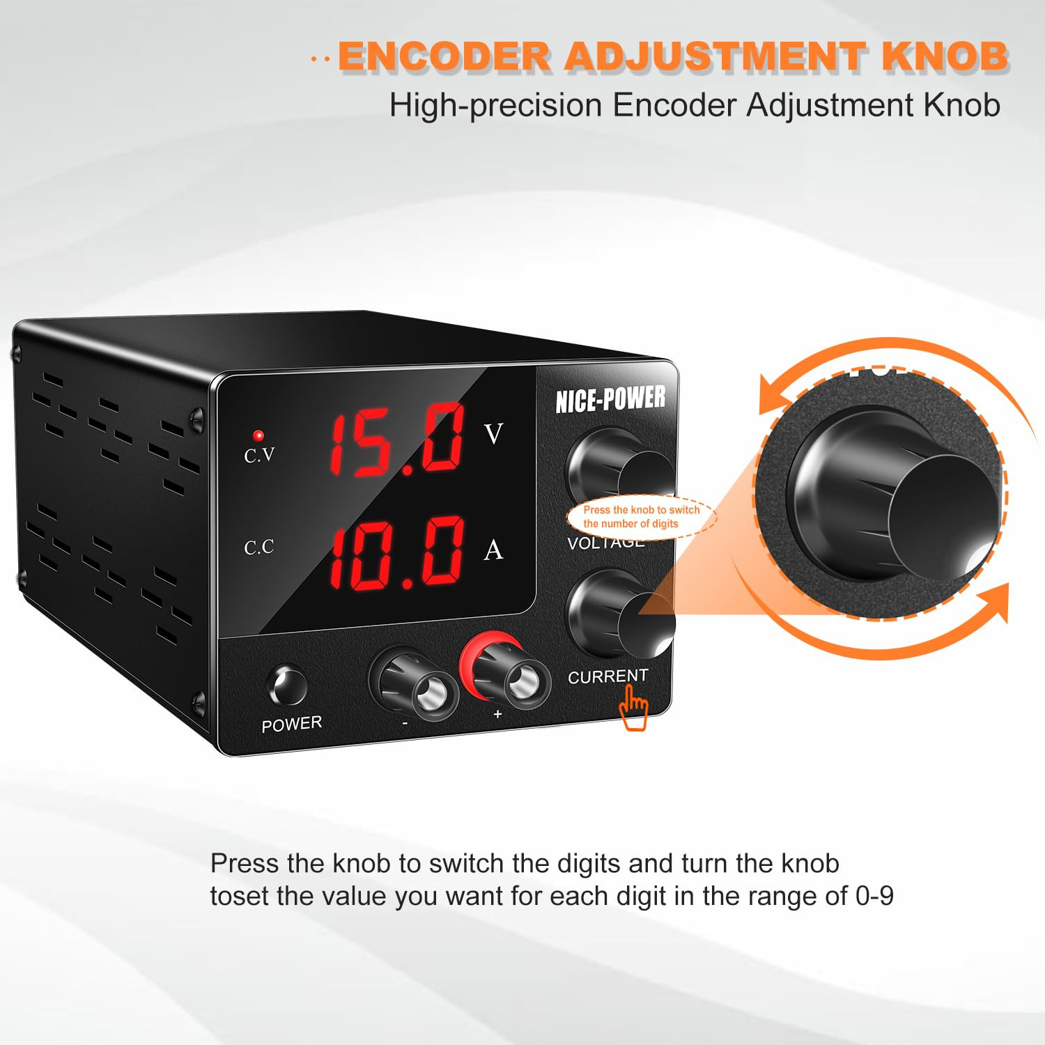 NICE-POWER DC Power Supply Variable 0~30V 0~10A, 3-Digits LED Display Current an