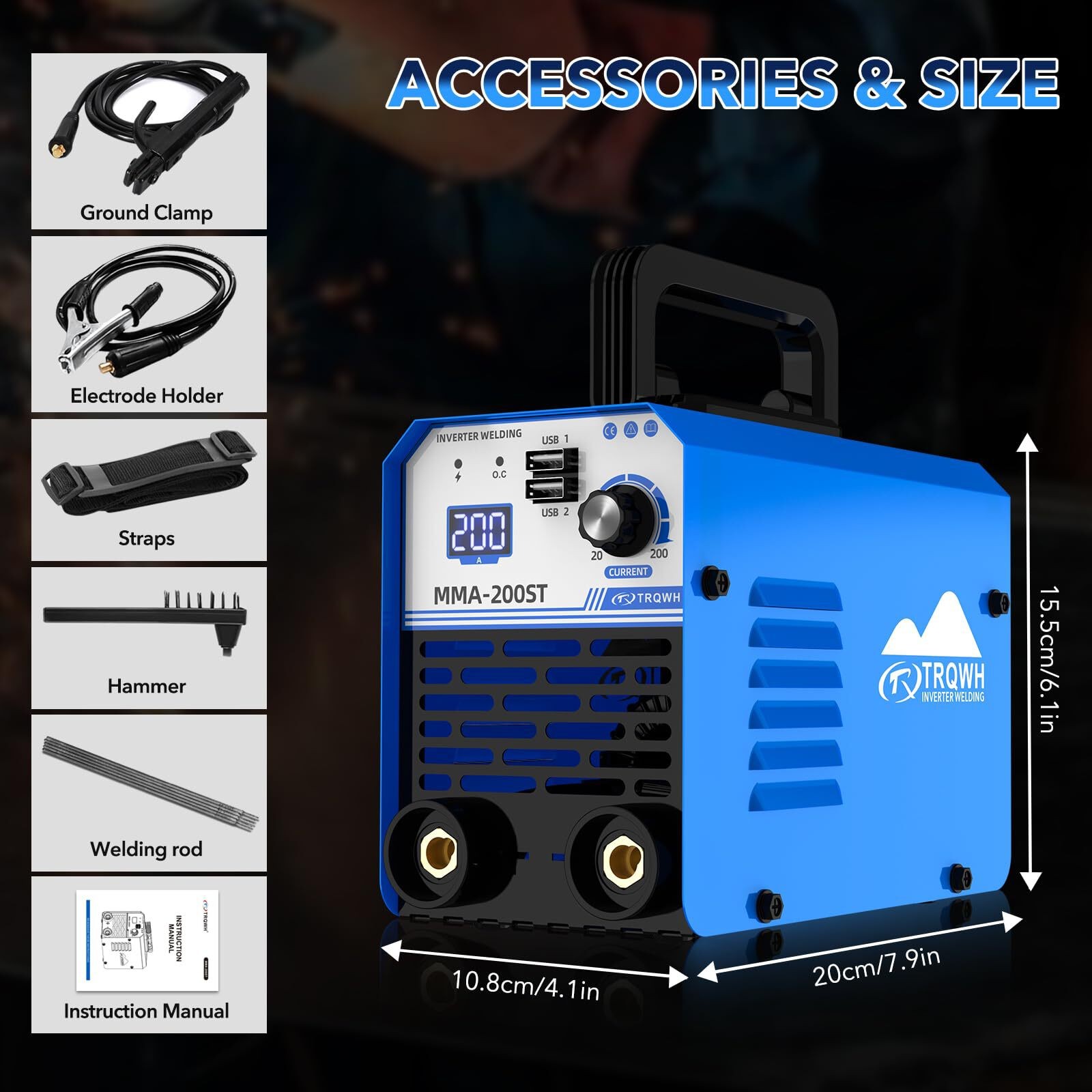 TRQWH 200A ARC Welder, 110V Portable Stick Welder with IGBT and Digital Display