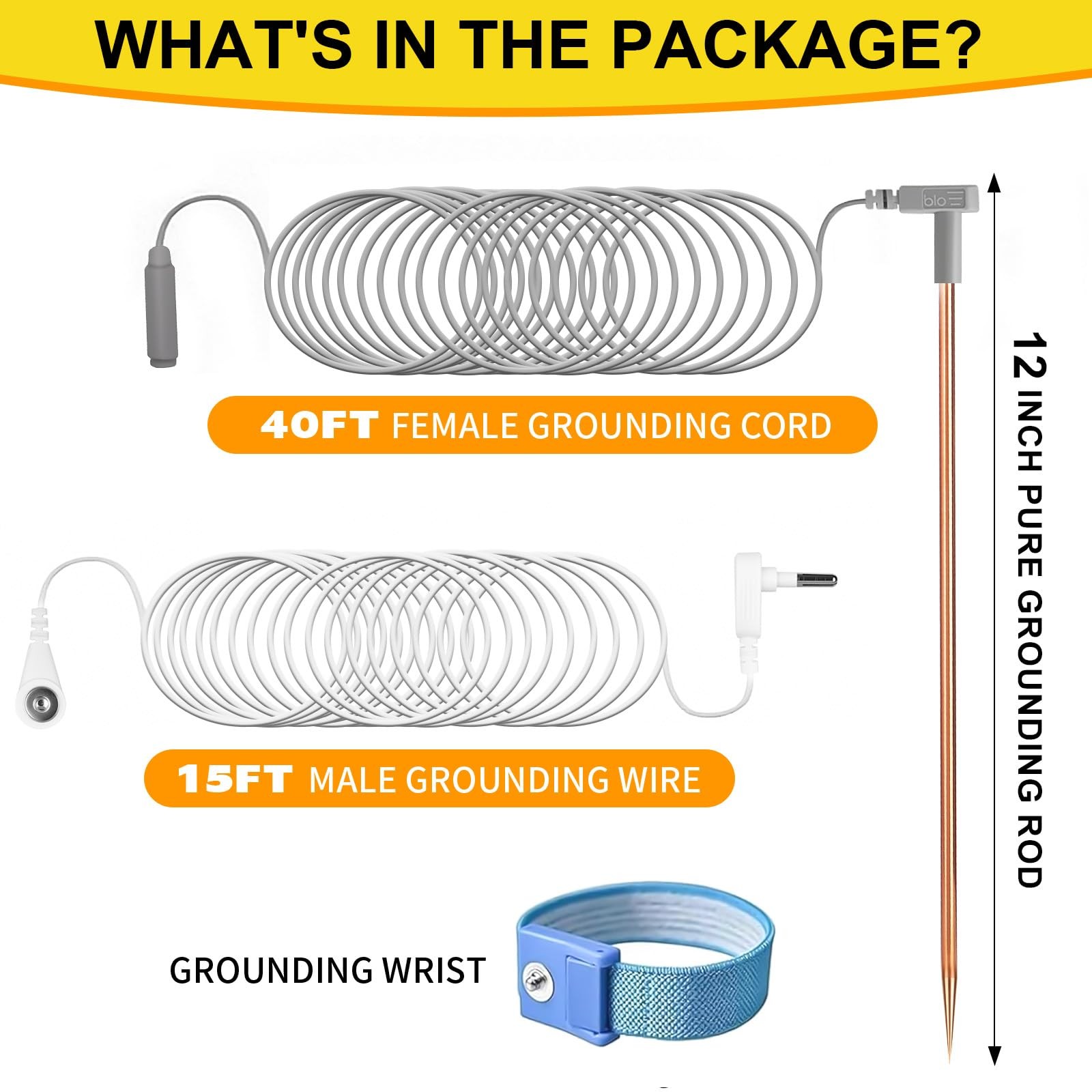 FEUNLEM Copper Grounding Rod Kit – 40ft Heavy Duty Female Ground Cord & Wrist…