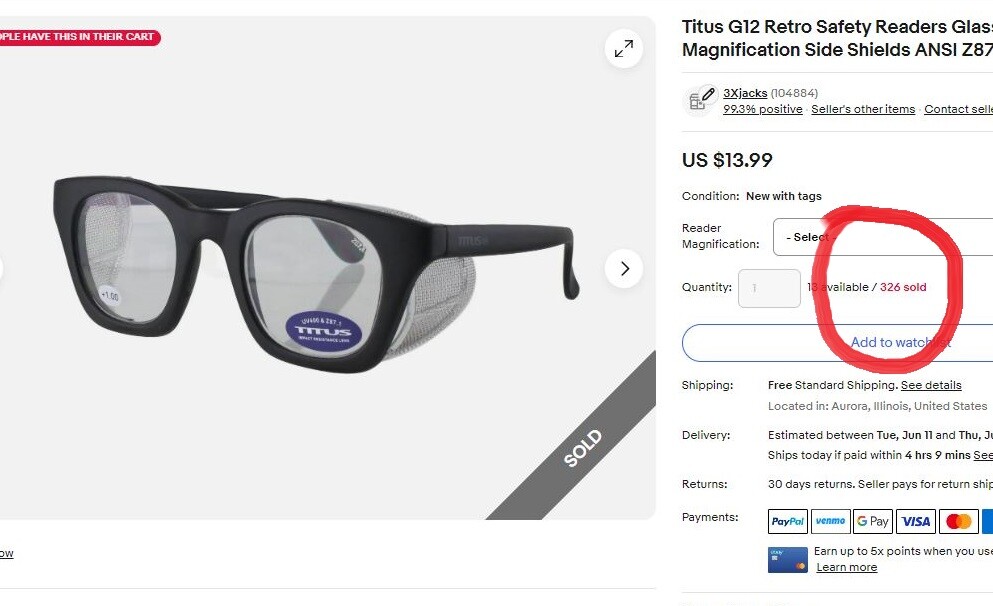 Titus Retro Safety Readers Cheaters Glasses Side Shields ANSI Z87 +1 +1.5 +2