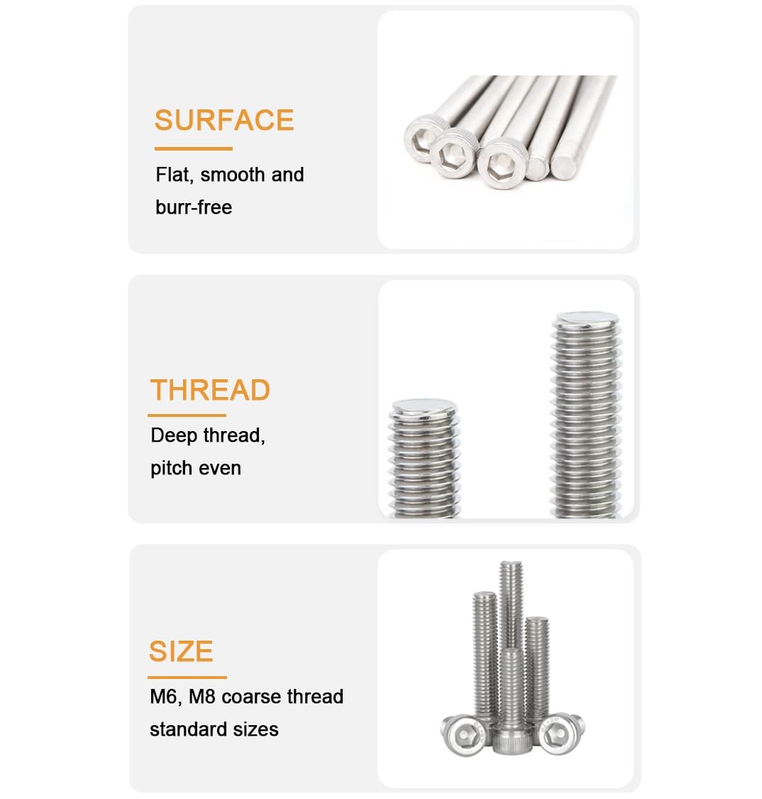 binifiMux 6pcs M5 x 120mm – 0.8mm Pitch Hex Socket Cap M5x120mm 6pcs, silver