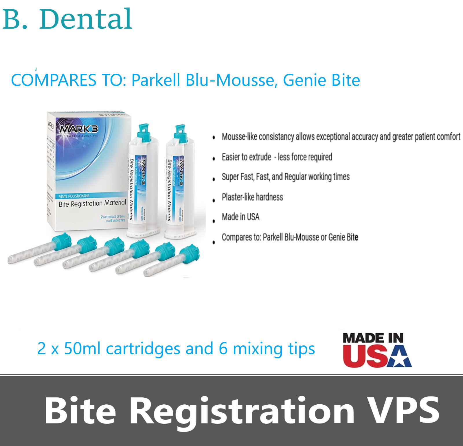 MARK3 Bite Registration Material CLEAR BITE w/ Tips Fast Set 50mL Box/2 #0222