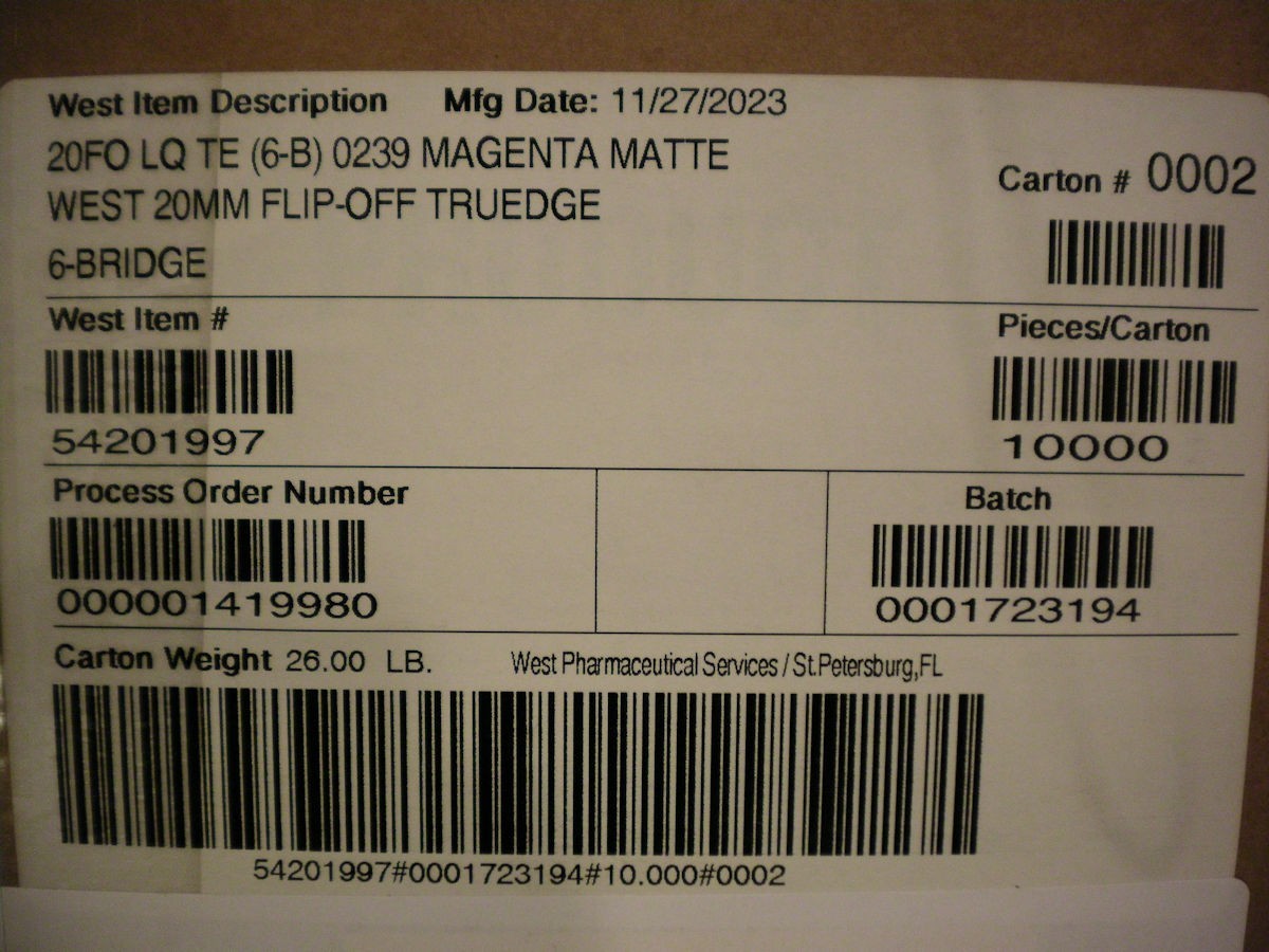 Huge 10,000 Lot 20mm Flip Top Caps Aluminum Crimp Seal for Serum Vials Magenta