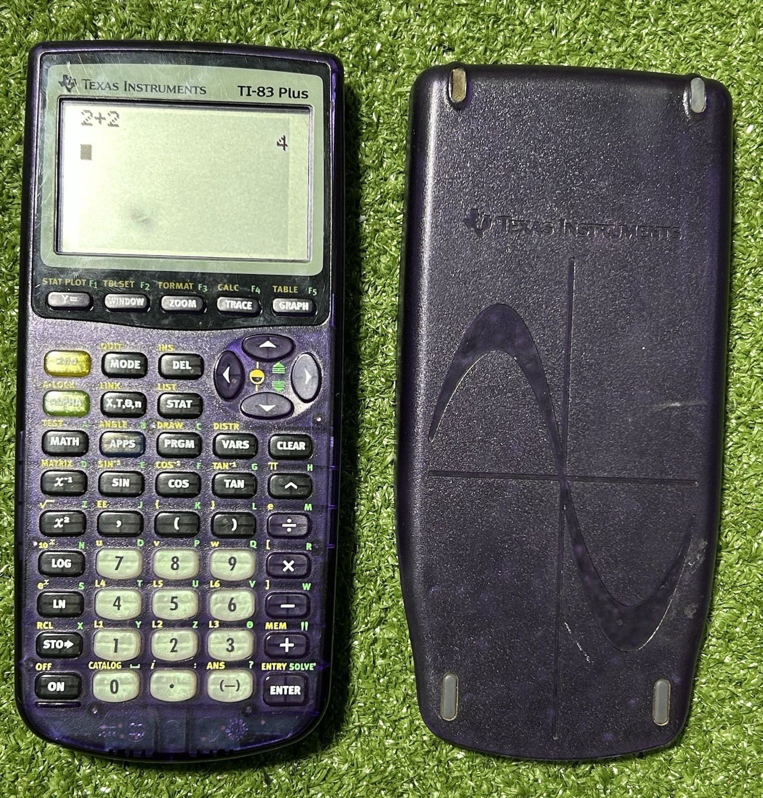 Texas Instruments TI-83 Plus Graphing Calculator Purple Clear Case TESTED WORKS