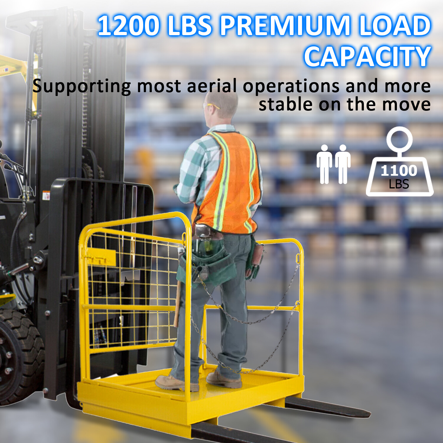 Heavy Duty Forklift Safety Cage Work Platform Basket 36″x36″ 1200lbs for Aerial