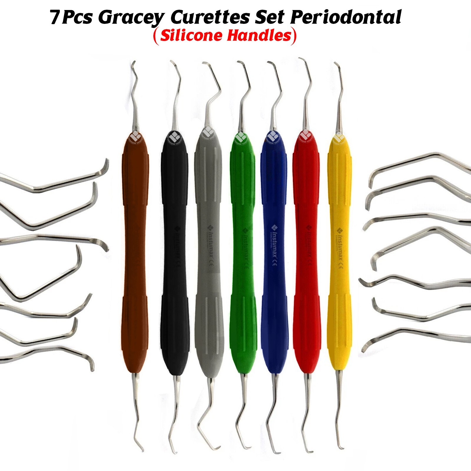 Dental Gracey Curettes 7Piece Silicone Handle Surgical Root Canal Cavity Removal
