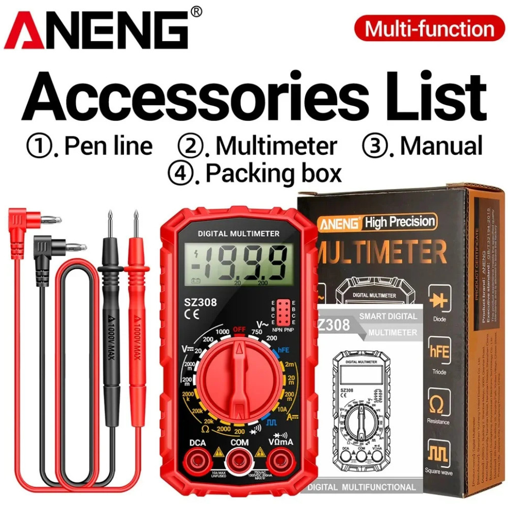 LCD Digital Multimeter Voltmeter Ammeter Ohmmeter Volt AC DC Tester Leads Meter
