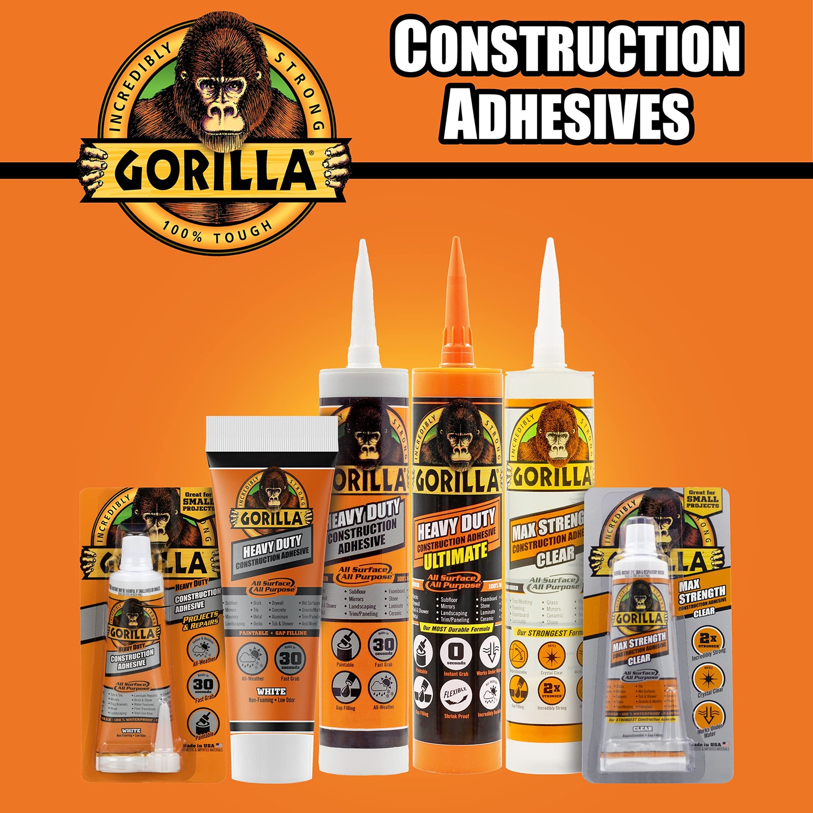 Gorilla Heavy Duty Construction Adhesive Waterproof All Purpose Bonding Glue …