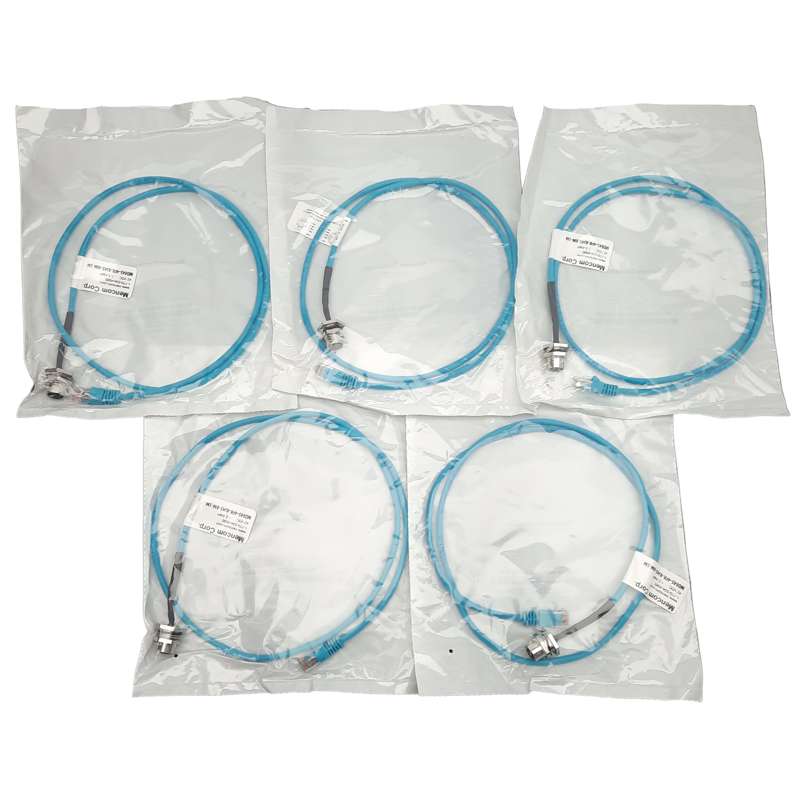 Lot of 5 Mencom MDE45-4FR-RJ45-BM-1M Ethernet Cordset, M12 4-Pin to RJ-45, 1m