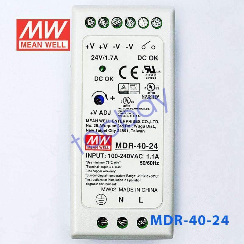 Mean Well MDR-40-24 Single Output Industrial Power Supply 40W 24V – DIN Rail
