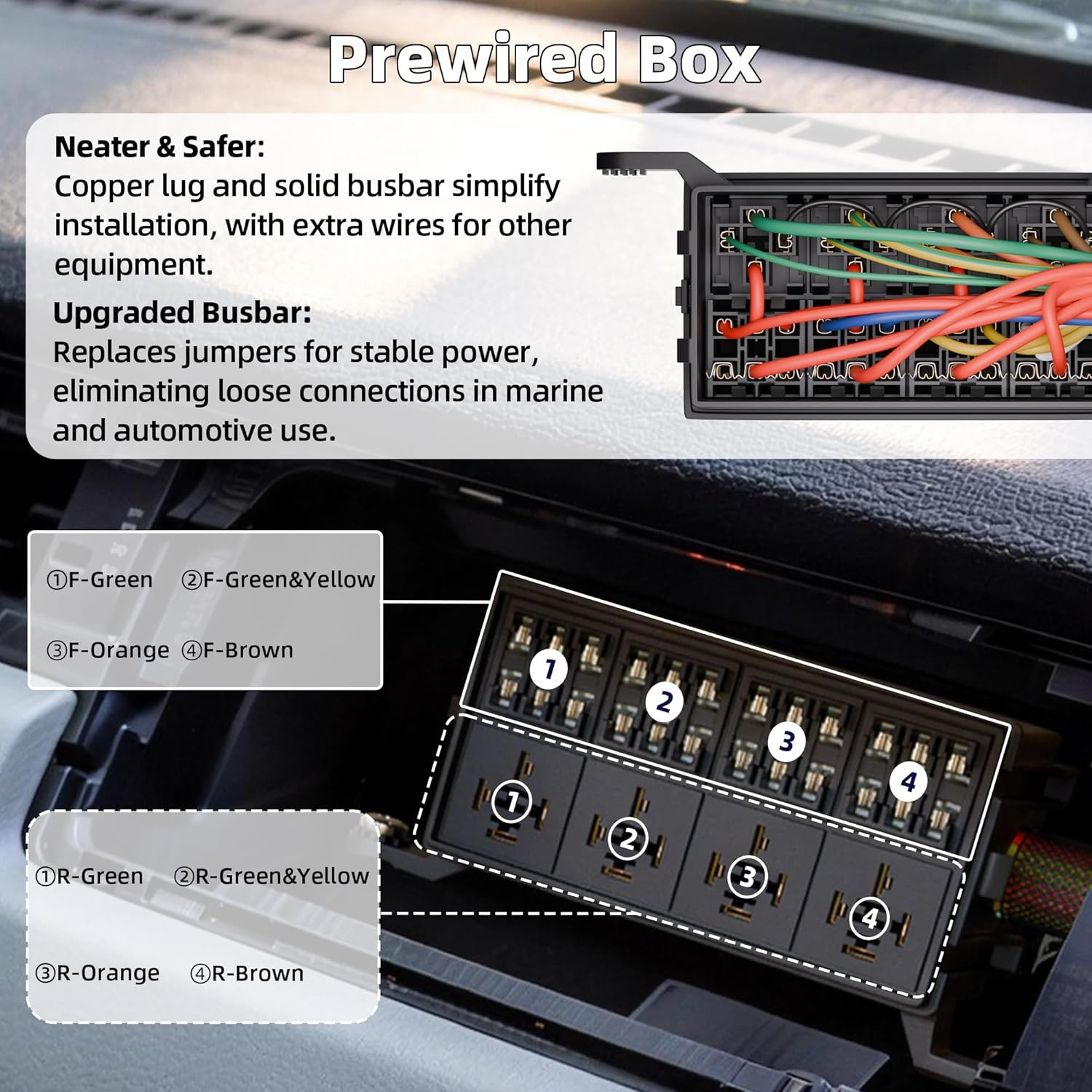 Waterproof 12V Fuse Relay Box 12 ATO/ATC Fuse and 4 Way Relay Block with Pre-Wir