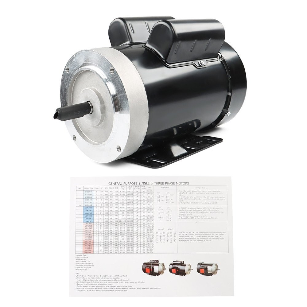2HP 115/230V General Purpose Motor 3450RPM Electric Motor 56C Single Phase New