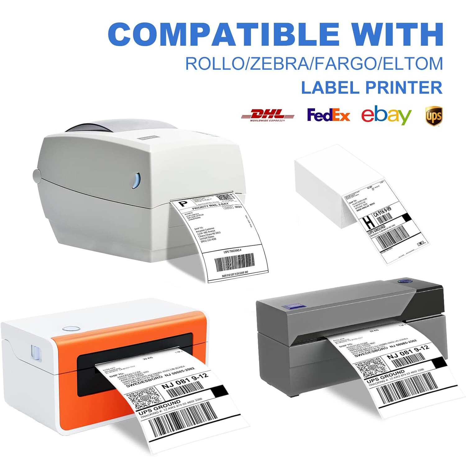 100-2000 4″x6″ Fanfold Direct Thermal Shipping Labels for Zebra Rollo Printers