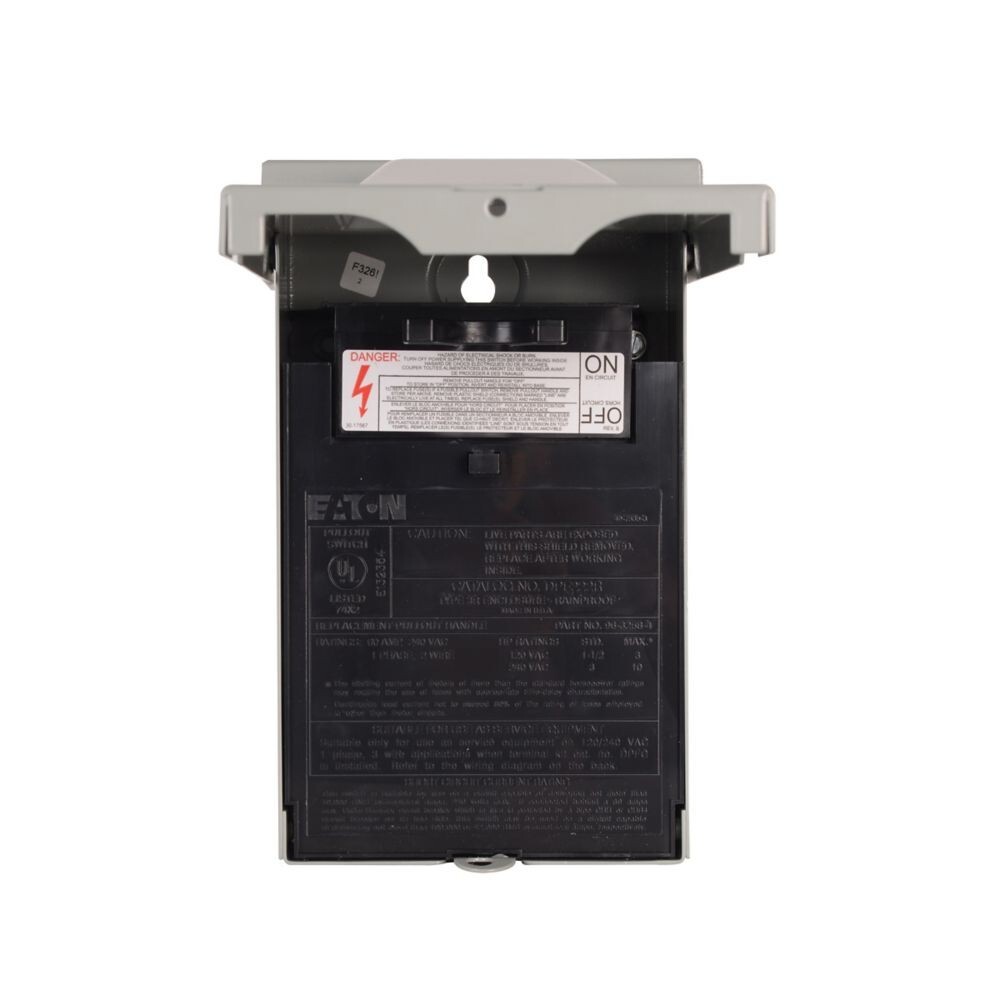 NEW EATON DPF222R AC DISCONNECT 2-POLE FUSIBLE PULL-OUT 120/240V 60 AMP NEMA 3R